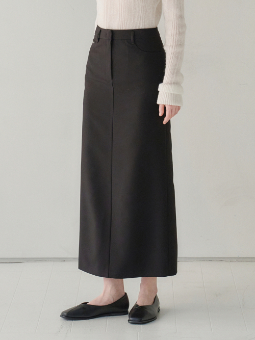 Back-slit Maxi Skirt Black AT6SKA026BK