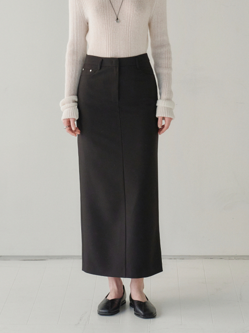 Back-slit Maxi Skirt Black AT6SKA026BK