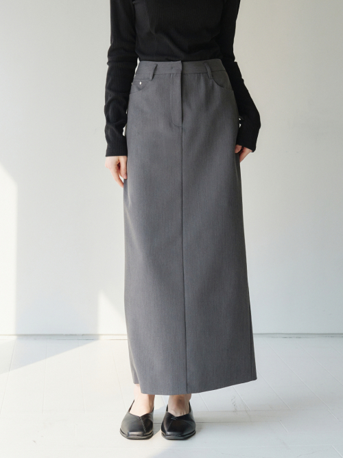 Back-slit Maxi Skirt Grey AT6SKA026GE