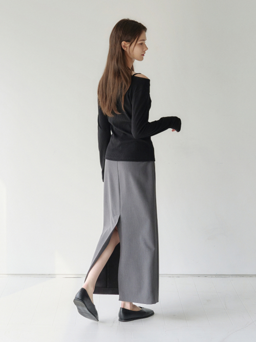 Back-slit Maxi Skirt Grey AT6SKA026GE