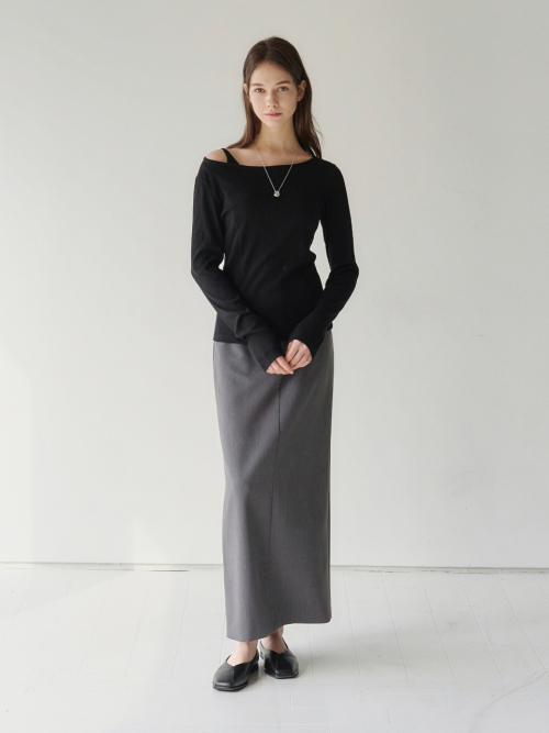 Back-slit Maxi Skirt Grey AT6SKA026GE