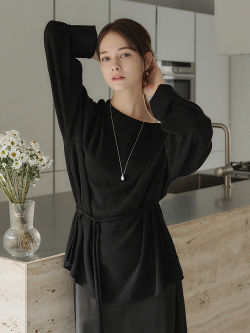 Linen Boat-neck Loosefit T-shirt Black AT6TSA020BK