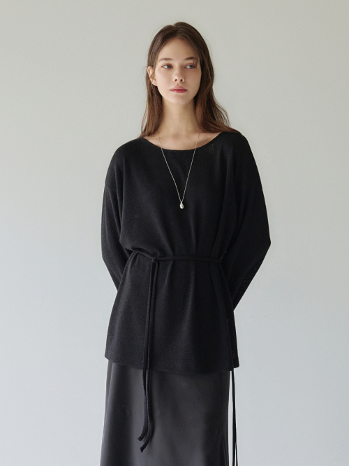 Linen Boat-neck Loosefit T-shirt Black AT6TSA020BK
