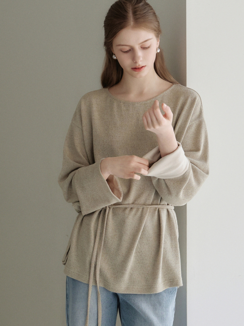 Linen Boat-neck Loosefit T-shirt Olive AT6TSA020OL