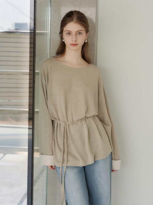 Linen Boat-neck Loosefit T-shirt Olive AT6TSA020OL