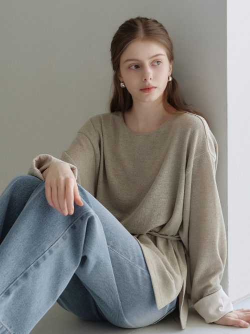 Linen Boat-neck Loosefit T-shirt Olive AT6TSA020OL