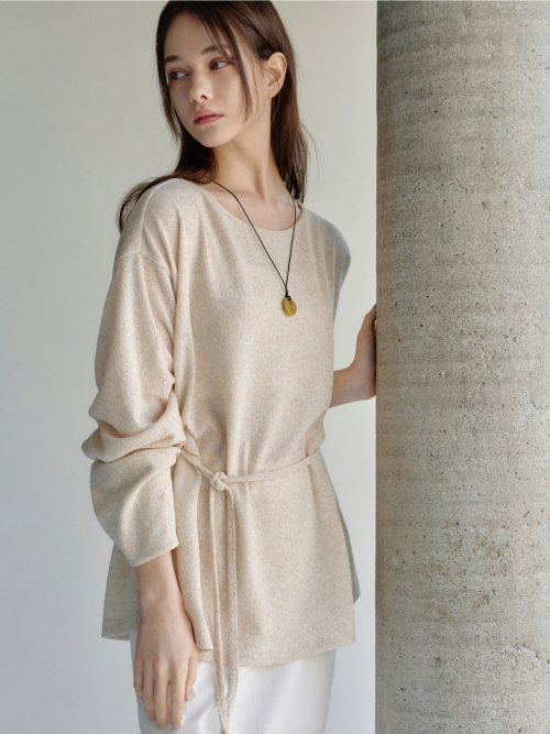 Linen Boat-neck Loosefit T-shirt Ivory AT6TSA020IV