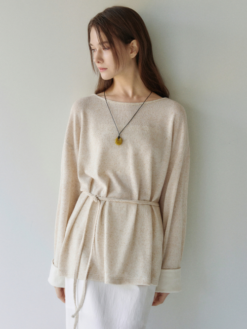 Linen Boat-neck Loosefit T-shirt Ivory AT6TSA020IV
