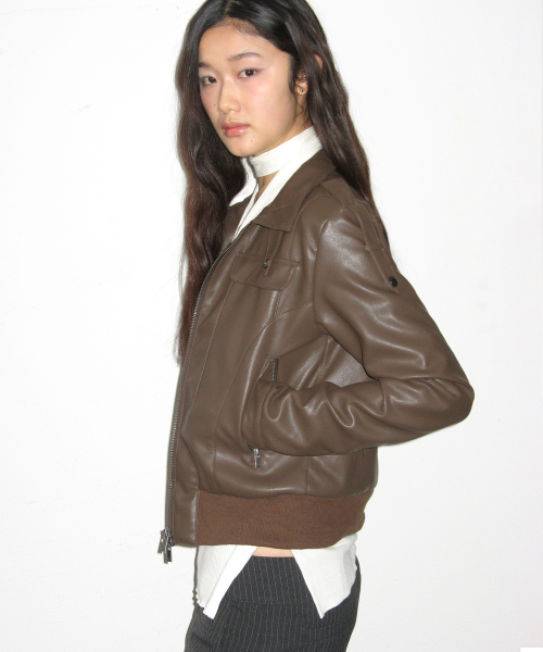 하이넥 버튼 베이직 투웨이 인시전 블루종 크롭 레더 자켓_2COLOR