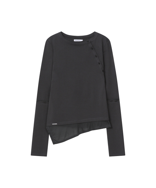Slash button layered long sleeve CHARCOAL