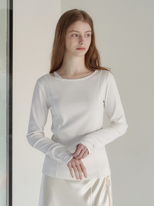 Boat-neck Layered T-shirt White AT6TSA019WT