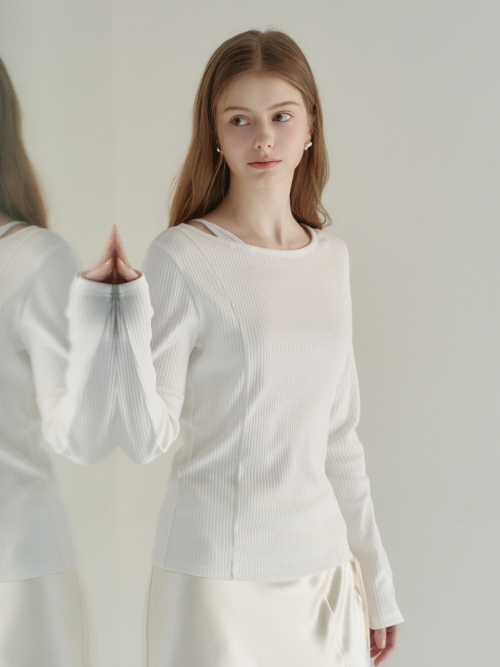 Boat-neck Layered T-shirt White AT6TSA019WT