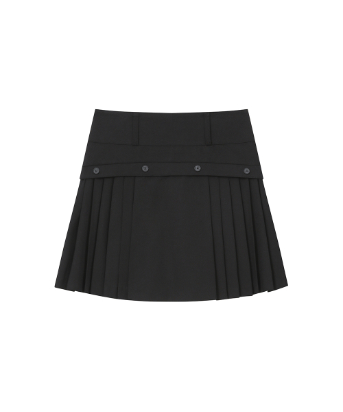 Side pleats line midi skirt BLACK