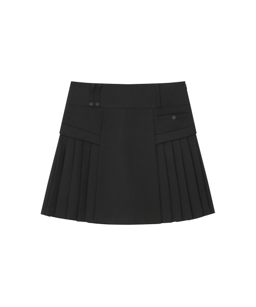 Side pleats line midi skirt BLACK