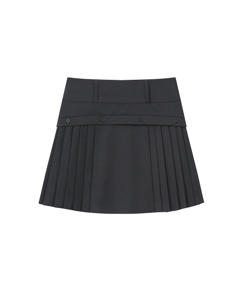 Side pleats line midi skirt CHARCOAL