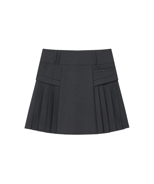 Side pleats line midi skirt CHARCOAL