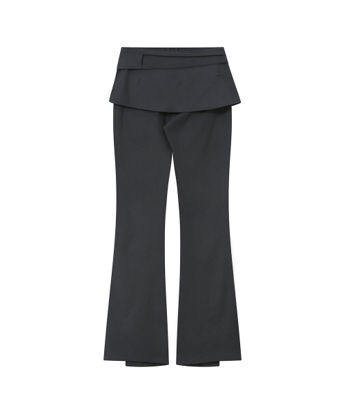 Side shirring string mini skirt pants set CHARCOAL