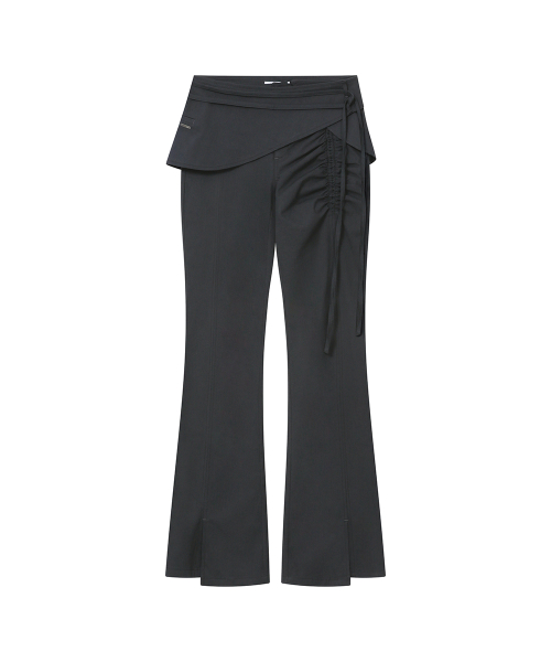 Side shirring string mini skirt pants set CHARCOAL