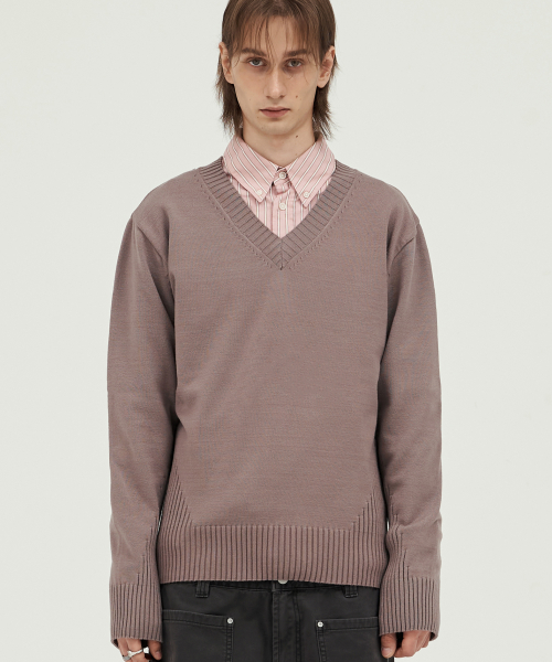 Reverb V-Neck Knit LIGHT BROWN