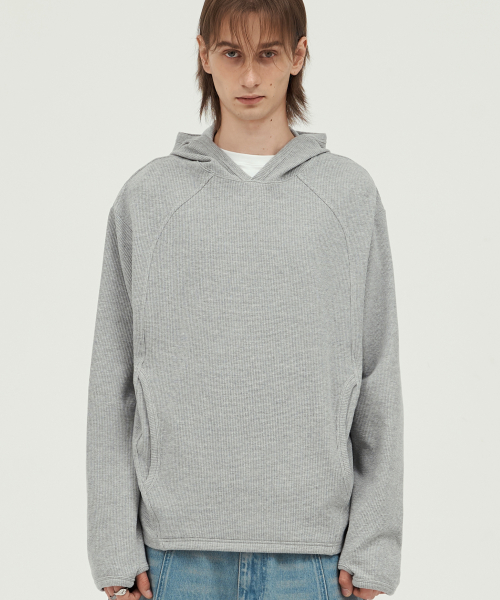 Finger-Hole Waffle Hoodie MELANGE GREY