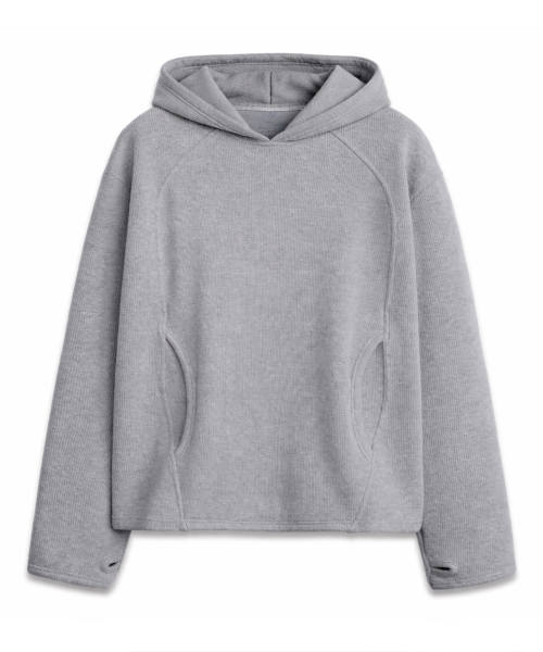 Finger-Hole Waffle Hoodie MELANGE GREY