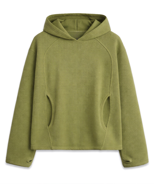 Finger-Hole Waffle Hoodie MOSS GREEN