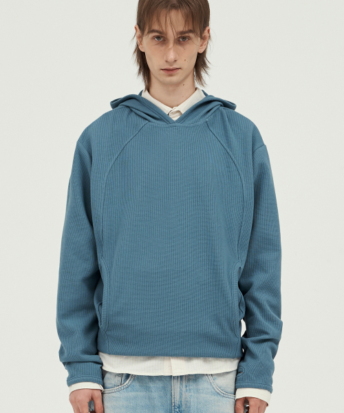 Finger-Hole Waffle Hoodie OCEAN BLUE