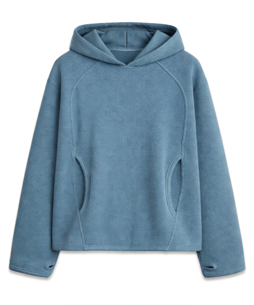 Finger-Hole Waffle Hoodie OCEAN BLUE