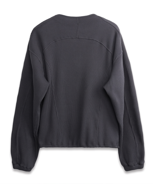 Quarter Zip-Up Waffle Pullover CHARCOAL