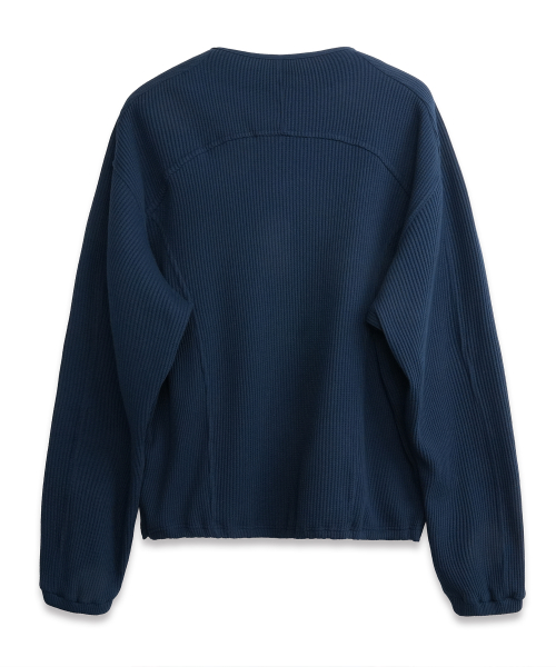 Quarter Zip-Up Waffle Pullover NAVY