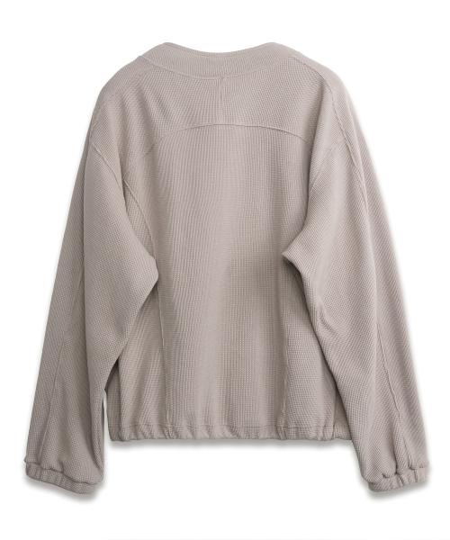 Shoulder Zip-Up Waffle Pullover SAND