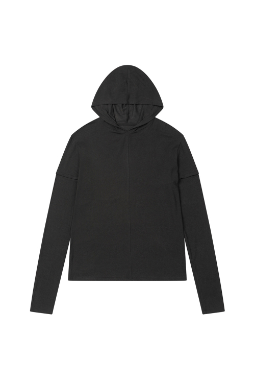 FAKE HOOD LONG SLEEVE IN CHARCOAL