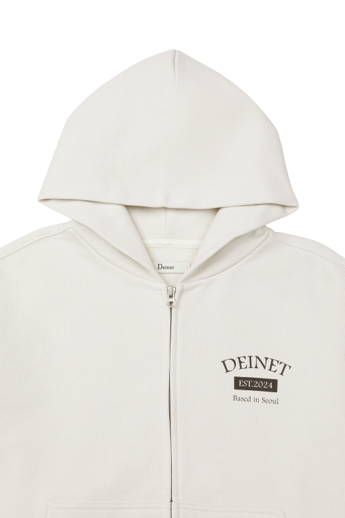 GERMAN LETTERING HOODIE ZIP-UP IN IVORY