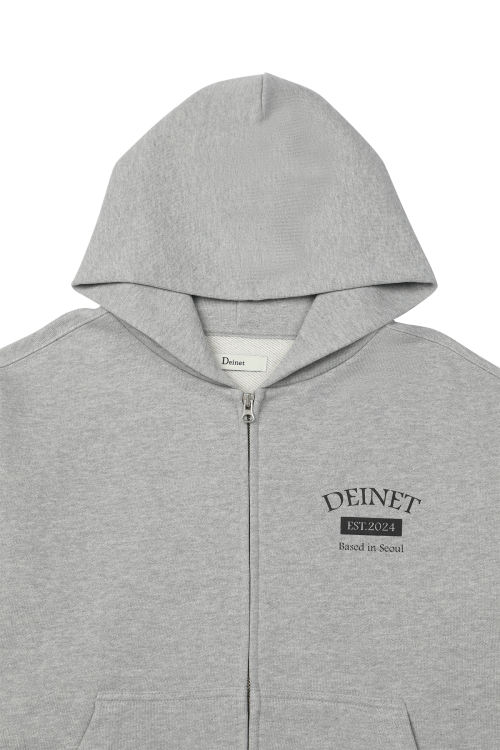 GERMAN LETTERING HOODIE ZIP-UP IN MELANGE GREY