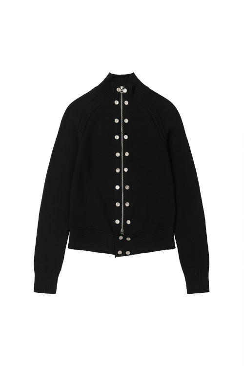 HIGH-NECK STUD KNIT OUTER IN BLACK
