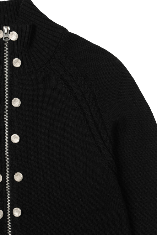 HIGH-NECK STUD KNIT OUTER IN BLACK