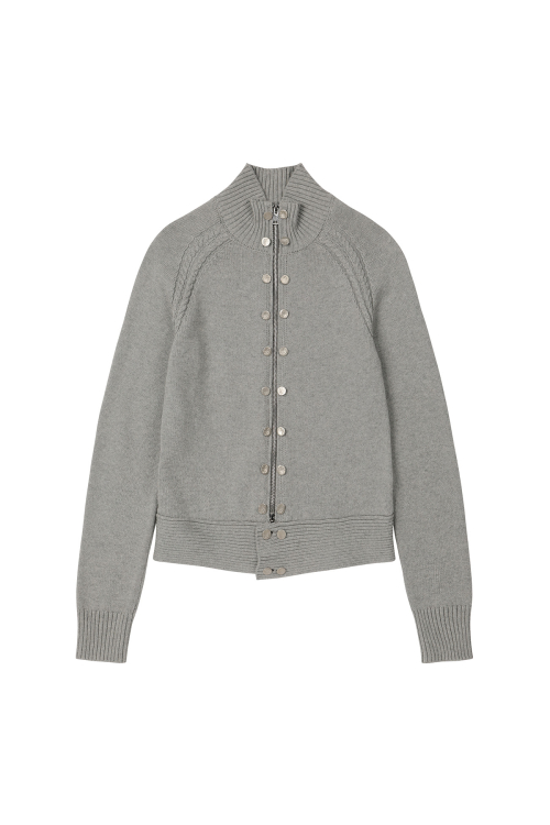 HIGH-NECK STUD KNIT OUTER IN MELANGE GREY
