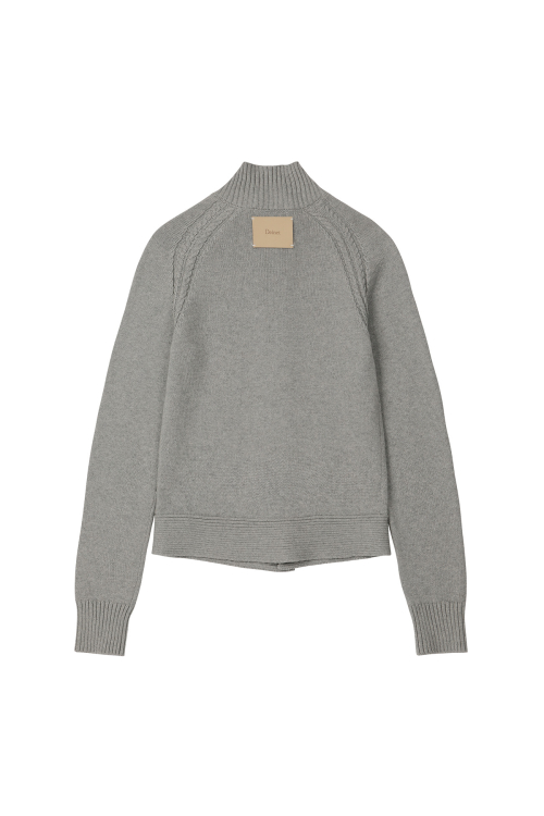 HIGH-NECK STUD KNIT OUTER IN MELANGE GREY
