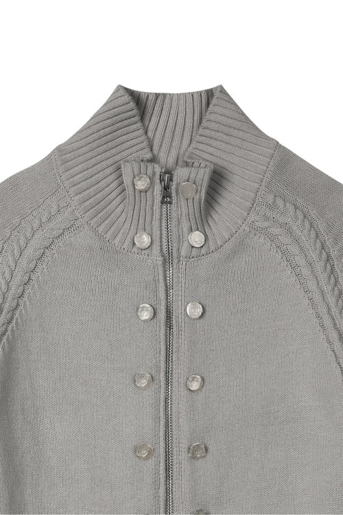 HIGH-NECK STUD KNIT OUTER IN MELANGE GREY