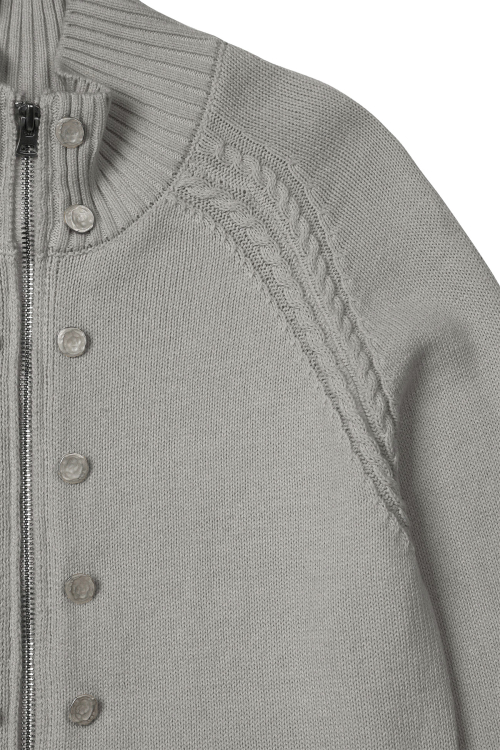 HIGH-NECK STUD KNIT OUTER IN MELANGE GREY