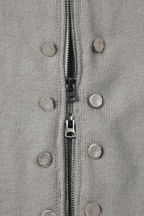 HIGH-NECK STUD KNIT OUTER IN MELANGE GREY