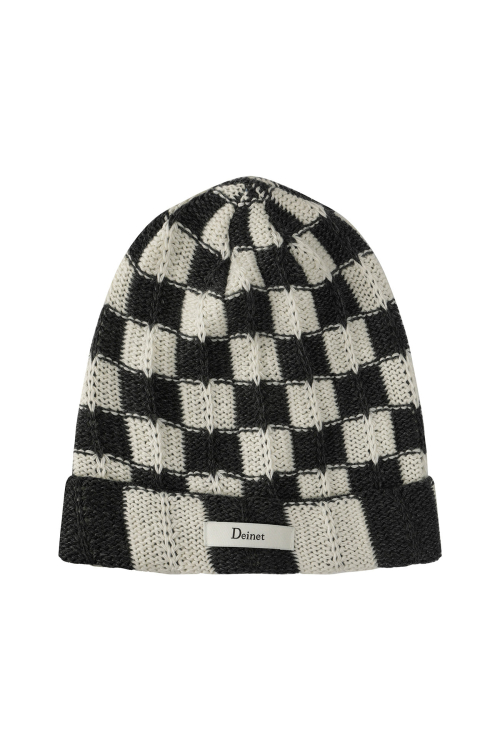 CHECKERED NEAT KNIT BEANIE IN CHARCOAL