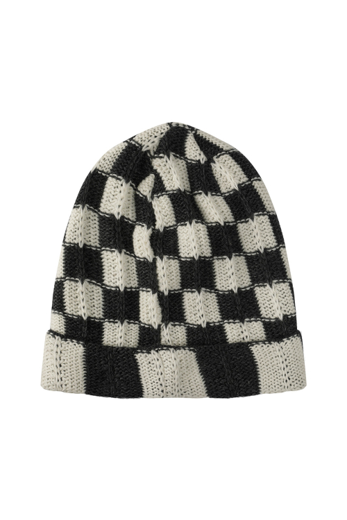 CHECKERED NEAT KNIT BEANIE IN CHARCOAL