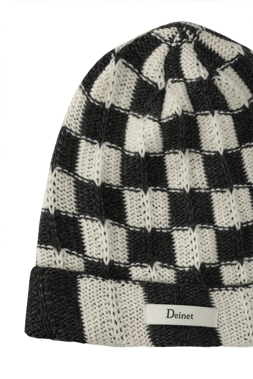 CHECKERED NEAT KNIT BEANIE IN CHARCOAL