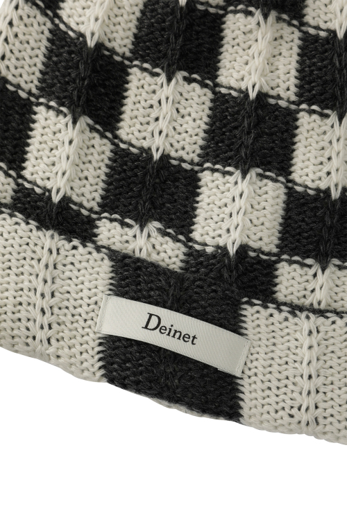 CHECKERED NEAT KNIT BEANIE IN CHARCOAL