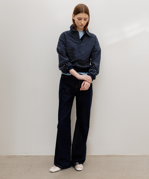 French Stripe Pique Top Navy