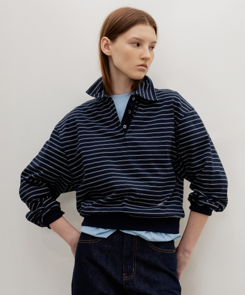 French Stripe Pique Top Navy