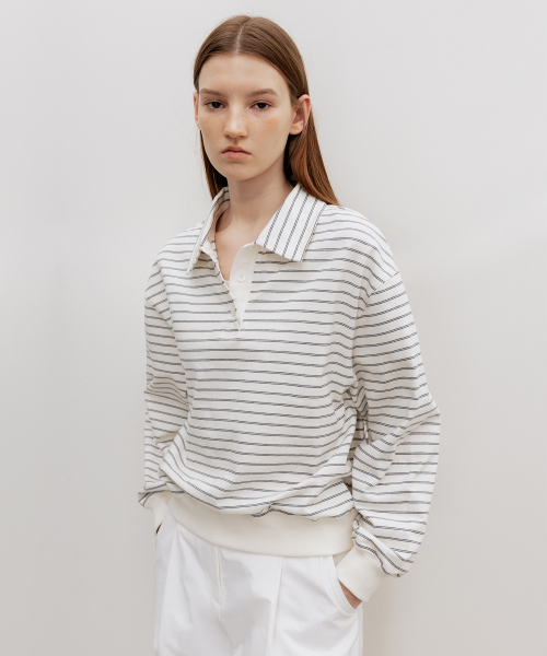 French Stripe Pique Top Ivory