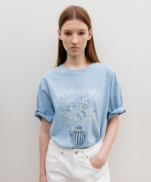 Printemps Vase Graphic T-Shirt Blue