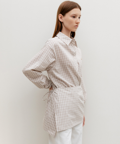 Aube Scarf-Wrap Shirt IvoryCheck